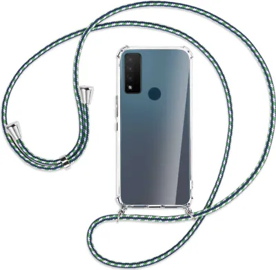 Produktbild von Handykette Backcover-Schutzhülle mit Band (Metall silberfarben) für TCL 20 R 5G - grün/blau/weiß