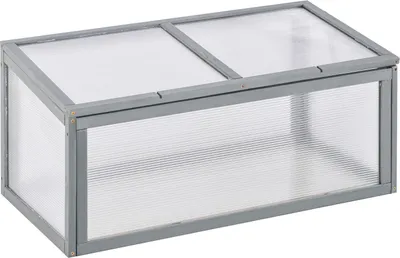 Produktbild von Frühbeet Treibhaus Mit Abdeckung, Wetterfest, Aus Holz Und Polycarbonat, Grau, 90X46X40Cm
