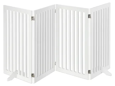 Productafbeelding van Relaxdays Afsluitraster, hoogte x breedte: 91,5 x 204,5 cm, 4 panelen, inklapbaar, met voetjes, verstelbaar hondenhek, MDF, wit