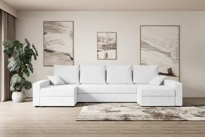 Produktbild von ALTDECOR Ecksofa mit Schlaffunktion und Bettkasten Corner Sofa Eckcouch Couch U-Form universal, links/rechts angeordnet Schlafcouch Ausziehbar Wohnlandschaft ALESIA-U - 301x140x90cm Weiß