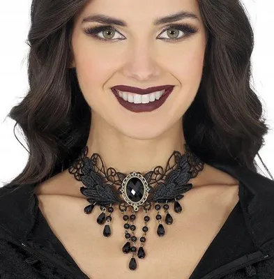 Produktbild von Gothic Schwarze Choker Halskette mit Steinspitze Halloween Hexe
