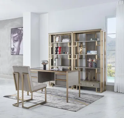 Produktbild von Hochwertige Designer Büro Einrichtung Stil Möbel Tisch Sessel Vitrine 4tlg. Set