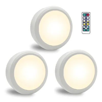 Produktbild von 3PCS LED Nachtlicht Batteriebetrieben mit Fernbedienung, Weiß Kabellos,Vitrinenbeleuchtung Regalbeleuchtung Touch Lampe zum Kleben, 3000K