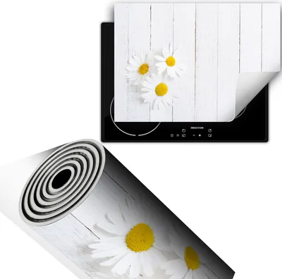 Produktbild von Herdabdeckplatte 70x52 cm Glaskeramikkochfeld Abdeckung Anti Rutsch Matte Aufrollbar, Blumen Holz