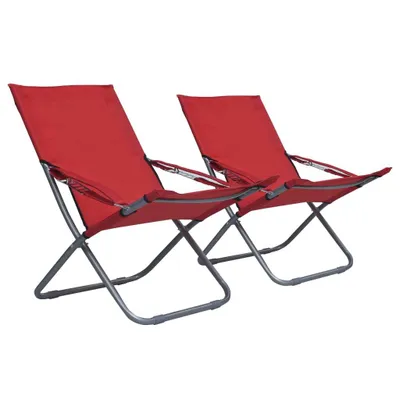 Image de vidaXL Chaises de plage pliantes 2 pcs. tissu rouge