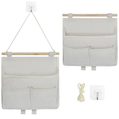 Produktbild von Set aus 2 Hängeaufbewahrungstaschen, wandmontierbarer Organizer mit 3 Fächern, faltbarer Wandorganizer für Büro, Haushalt und Geschäftsräume.