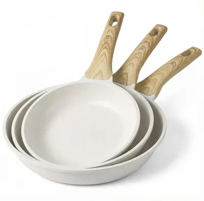 Productafbeelding van Koekenpannenset, 3-delig, inductie, antiaanbaklaag, wit, 24+26+28 cm