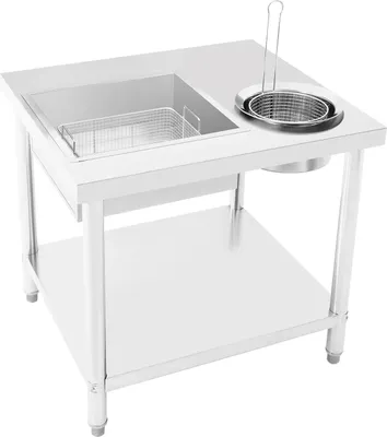 Zdjęcie produktu dla Stacja do panierowania kurczaka smażonego w głębokim tłuszczu - Stół roboczy do użytku komercyjnego - Stal nierdzewna - Odporny na rdzę - 80×55×80 cm - Montaż - 12,35 kg - Srebrny