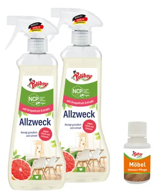 Produktbild von Poliboy NCP Allzweckreiniger 2er Set - je 500ml - mit Möbel Probe - Reinigung für alle Oberflächen und Holzarten