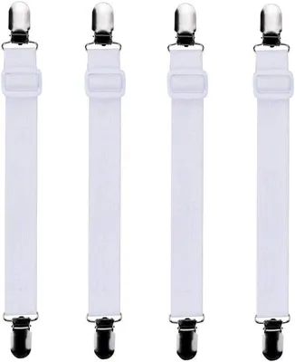 Produktbild von verstellbare Bettlakenspanner, 4 Stück, Weiß, elastisch, für die Ecken von Bett, Matratze oder Sofa (30-120cm)