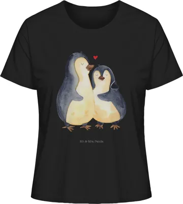 Produktbild von Mr. & Mrs. Panda Shirt Damen Pinguin umarmen Größe S - Schwarz - Geschenk, Umarmung Verliebt, Basic, Baumwoll T-Shirt, Liebe, Oberteil, Hochzeit, Verknallt, Hochzeitstag