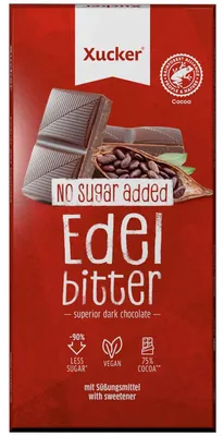 Produktbild von Xucker Edelbitterschokolade mit Xylit und 75% Kakaoanteil, vegan, 80g