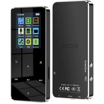 Produktbild von MP3-Player 32GB mit Bluetooth 5.0 & Lautsprecher – 1,8" Touchscreen HiFi Musik-Player, FM-Radio, Schrittzähler, Diktierfon, MicroSD Slot, Schwarz