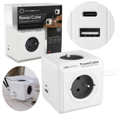Obrázek produktu pro Rozbočovač, prodlužovací lišta se 4 zásuvkami USB A+C, Allocacoc PowerCube, 1,5 m