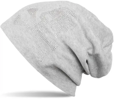 Produktbild von styleBREAKER klassische Beanie Mütze mit Totenkopf Strass Applikation, Uni 04024034