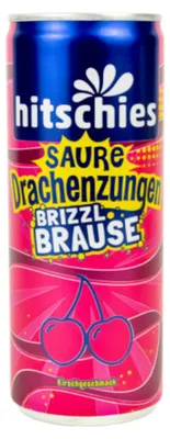 Obrázek produktu pro hitschies Kyselé dračí jazýčky brizzl šerbet višňový plechovka 250ml