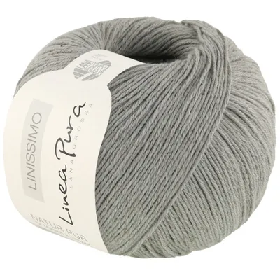 A ball of grey yarn with a label.