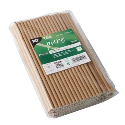Produktbild von PAPSTAR Papier-Trinkhalm "pure" 200 mm braun aus Papier 100 Stück