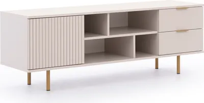 Produktbild von Moderner RTV Schrank Nubia 150cm TV Schrank mit zwei Schubladen TV-Lowboard Metallbeine Glamour-Stil (Kaschmir + goldene Beine)