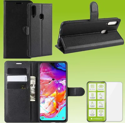 Obrázek produktu pro Pouzdro na mobilní telefon Samsung Galaxy A20S z umělé kůže, černý kryt + sklo H9
