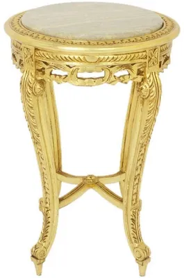 Produktbild von Casa Padrino Barock Beistelltisch mit Marmorplatte Gold / Creme Ø 40 x H. 60 cm - Runder Antik Stil Tisch - Barock Wohnzimmer Möbel