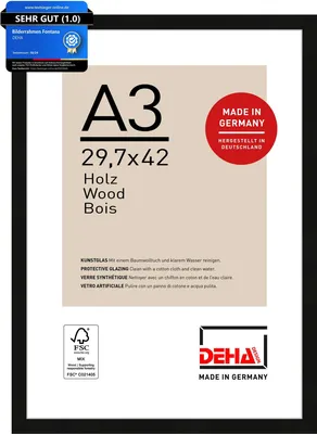 Produktbild von DEHA Design Holz Bilderrahmen Fontana, 29,7x42 cm (A3), Schwarz