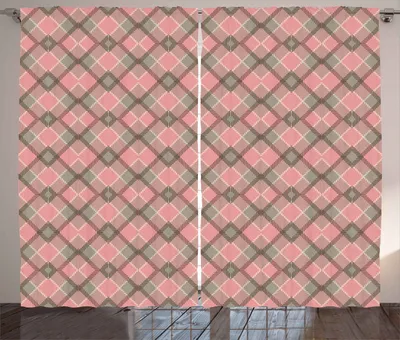 Produktbild von ABAKUHAUS Ethnisch Rustikaler Vorhang, Tartan-Muster Scottish, Wohnzimmer Universalband Gardinen mit Schlaufen und Haken, 280 x 225 cm, Taupe Korallenrot