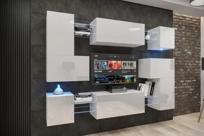Image de Furnitech Meuble-paroi Salon - Meuble-paroi suspendu Moderne - Étagères et meuble TV - Meubles de salon sans LED (Albania AN3N-21W-HG2-1A)