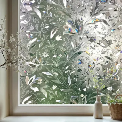 Productafbeelding van 2 stukken raamfolie - 45 x 100 cm - Melkglas - Anti-spionage - 3D-tulpdessin - Zelfklevende folie - Geschikt voor woonkamer, kantoor, thuis