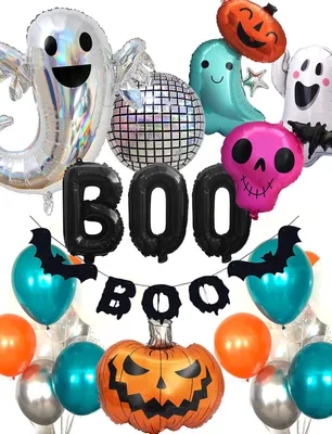 Productafbeelding van Folieballon Halloween Boo geest pompoen decoratieset - Ballonnen slingers (geest)