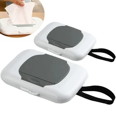 Produktbild von 2er Set tragbare Feuchttuchboxen,wiederverwendbar mit doppelter Silikondichtung,lebensmittelechtes PP, ideal für Zuhause,Auto, Kinderwagen & unterwegs