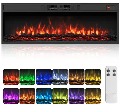 Immagine prodotto di COSTWAY, camino elettrico da 40 pollici, riscaldamento da 750W/1500W, termostato da 18°C a 35°C, camino decorativo con 13 colori di fiamma, 3 livelli di luminosità, telecomando, touchscreen e timer