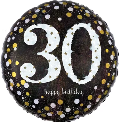 Zdjęcie produktu dla AMSCAN 3212901 Balon foliowy Happy Birthday 30 - Ø 43 cm, czarny/biały, konfetti