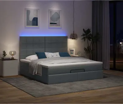 Produktbild von Ottoman-Bett mit Matratze & LEDs Dunkelgrau 180x200 cm Stoff