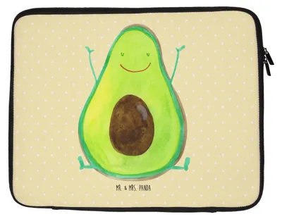 Produktbild von Mr. & Mrs. Panda Laptop Tasche Avocado Glücklich 27 x 36 cm - Gelb Pastell - Geschenk, Laptoptasche, Laptophülle, Hülle, Freude, Schutzhülle, Chaos, Frucht