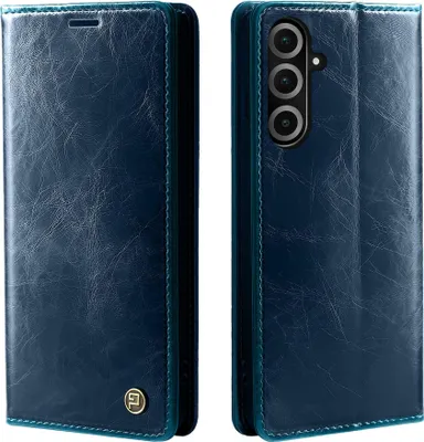 Produktbild von Handyhülle für Samsung Galaxy A26 5G Kunstleder Flip Vintage Cover Hülle RFID Schutz Case Kartenfach Farbe: Blau