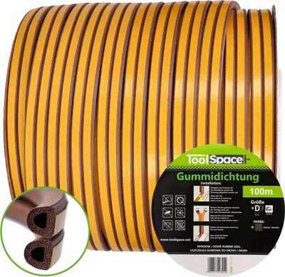 Produktbild von braune EPDM-Gummi D-Profil Dichtung 9x8mm für Fenster & Türen 3-7mm Spalten 100m