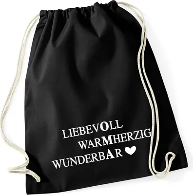 Produktbild von Huuraa Turnbeutel Liebevoll Warmherzig Wunderbar Oma 12 Liter Black Baumwolle Rucksack Geschenkidee