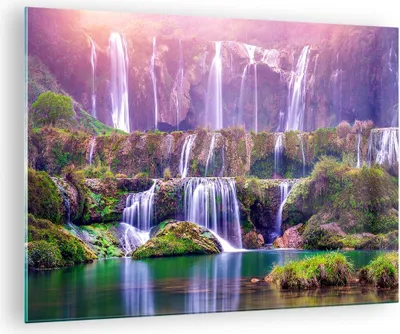 Produktbild von Bilder auf glas - Wasserfall Natur - 70x50cm - Glasbilder - Wandbilder - Kunstdruck - zum Aufhängen bereit - Wanddekoration aus Glas - Glas Bilder - Wandbild auf Glas - Einteilig - GAA70x50-3893