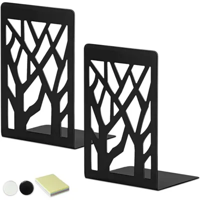 Zdjęcie produktu dla Metalowe podkładki do książek, czarne, 1 sztuka, wymiary 165x90x120 mm, z motywem drzew