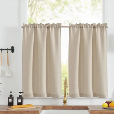 Küchenvorhang 2er-Set 90x76 cm beige lichtfilternd Polyester