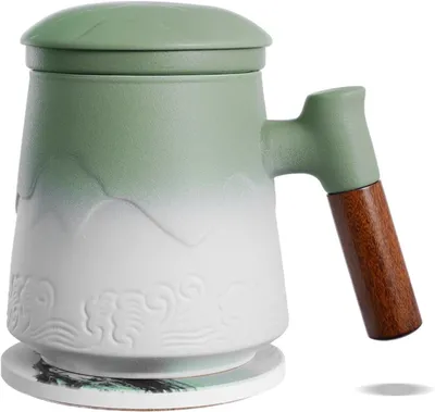 Produktbild von Teetasse mit Deckel, Sieb und Untersetzer, 450 ml, grün-weiß