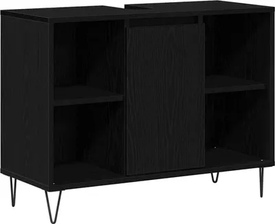 Produktbild von vidaXL Badezimmerschrank mit Tür Schwarz 80 x 33 x 60 cm Holzwerkstoff