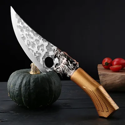 Obrázek produktu pro Speciální kuchařský nůž, sekací nůž, kuchyňský nůž a outdoorový nůž s koženým pouzdrem, které je mimořádně krásně zdobené - mimořádně ostré