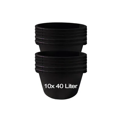 Image de 10 pcs. 40 litres Seau à mortier Seau de construction Seau à mortier Seau à crépi Seau de maçon Seau Caisse à plantes