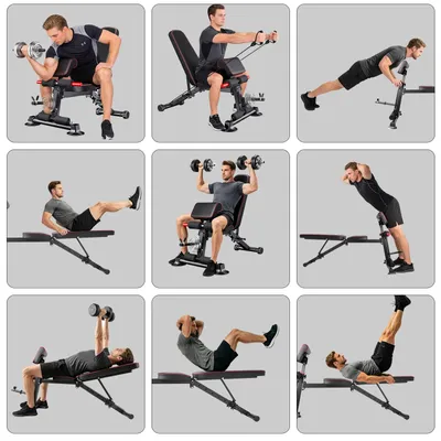 Image de Banc d'entraînement réglable - Banc de musculation pliable - Entraînement avec haltères - Entraînement du corps entier - Bandes de résistance - Entraînement abdominal - Noir B