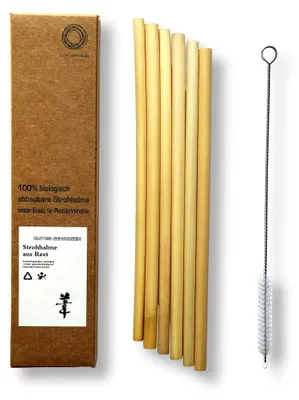 Trinkhalme aus Schilfrohr, 20 cm, BPA-frei, 15 Stück