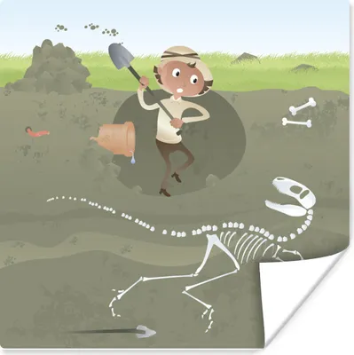Produktbild von MuchoWow® Poster Dinosaurier - Skelett - Archäologie - Zeichnung - Kinder - Baby - Kinder 100x100 cm - Babyzimmer