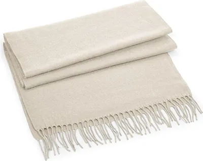 A folded scarf with fringe on a white background.
