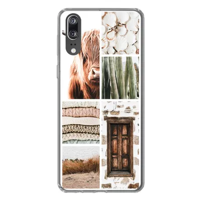 Produktbild von MuchoWow® Handyhülle Schutzhülle Hülle für Huawei P20 Schottischer Highlander - Collage - Kaktus Silikon Softcase Handy Hülle - Hardcover
